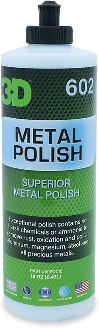 3D Metal Polish – Heavy Duty Car Metal Polish for Aluminum, Chrome, Brass, Copper, Silver – Removes Oxidation, Tarnish & Stains – 16oz – Made in USA
