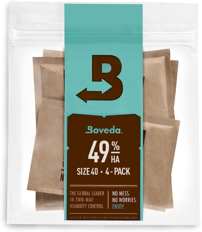 Boveda High-Absorbency 49% Two-Way Humidity Control Packs for Music Instruments in Extreme Humidity – 4 Pack – Size 40 – Moisture Absorbers for Instrument Cases – Prevent Warp – Resealable Bag