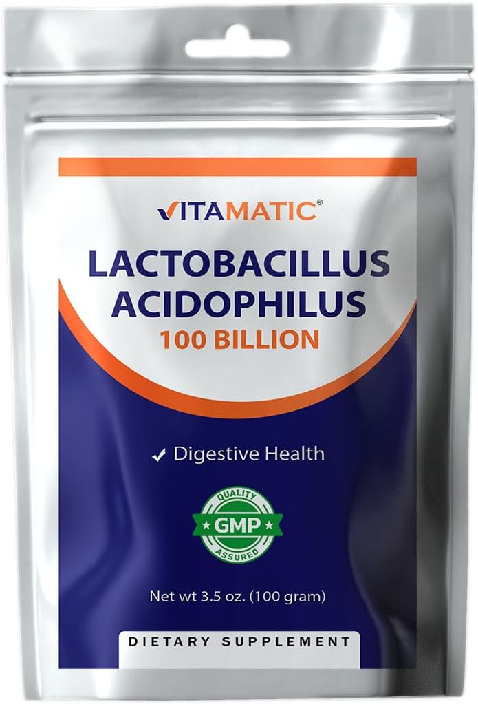 Vitamatic Lactobacillus Acidophilus Probiotic Powder - Digestive Health Support - 100 Gram (3.5 OZ) - 100 Servings