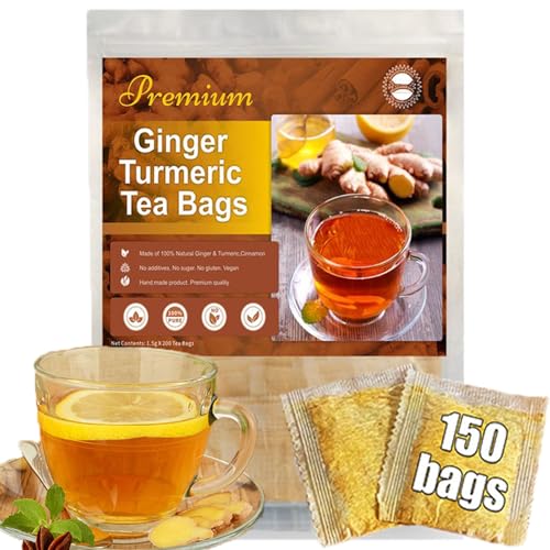 150 Turmeric Ginger Cinnamon Tea - 100% Natural Tea Bags Premium Turmeric Ginger Herbal Tea, Hand-Made Blend, Caffeine Free 220g (1)