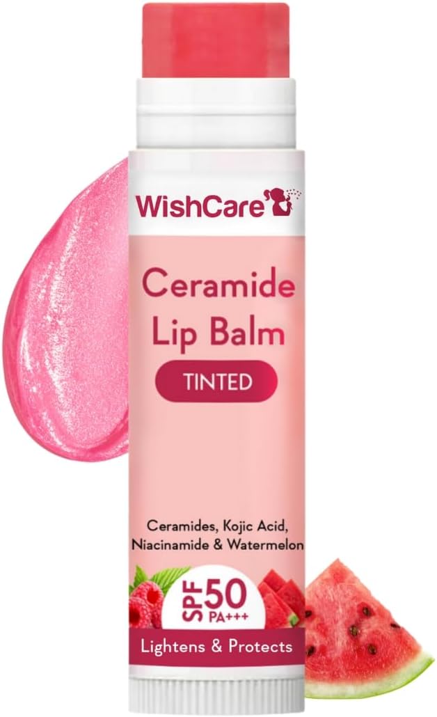 WishCare Tinted Ceramide Lip Balm with SPF50 PA+++ - Kojic Acid & Niacinamide - For Lip Lightening & Protection 5gm