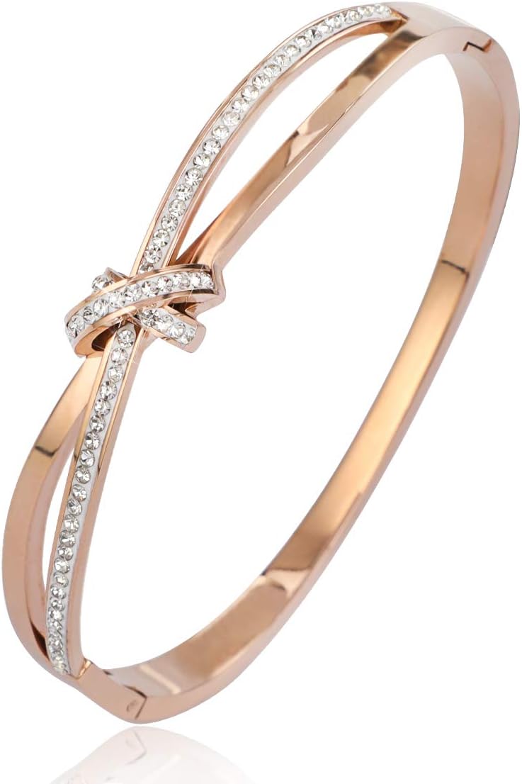 PHOGARY Forever and Ever Knot Classic Bracelets for Women Rose Gold Bracelet Crystals, Birthday Thanksgiving Christmas Xmas Gift for Women Mum Mother Wife