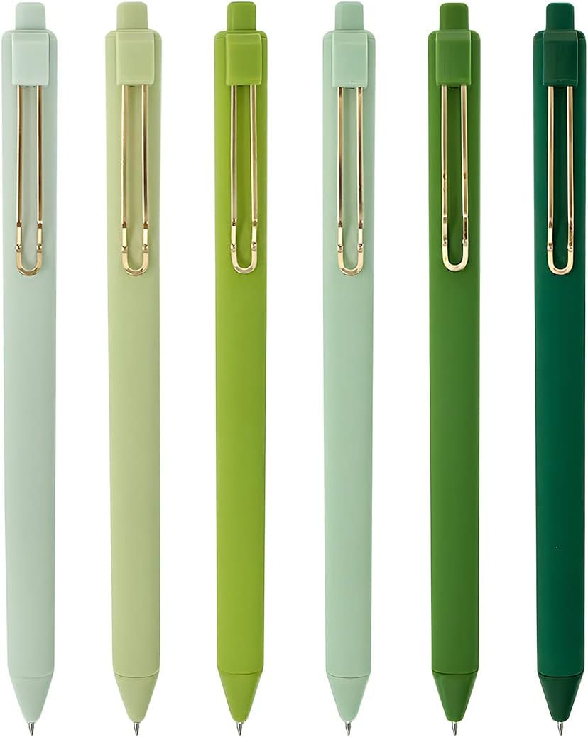 allydrew Retractable Black Ink Gel Pens, 0.5mm Fine Point, Stationery Supplies for Home and Office (Set of 6), Green