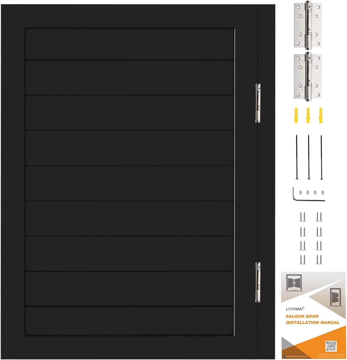 Saloon Swinging Doors 30/32/36 Inch Wide, Black Heavy Duty Swinging Half Door with Hinges and Hardware, Single Swing Cafe Doors for Doorway Bar Kitchen Decor