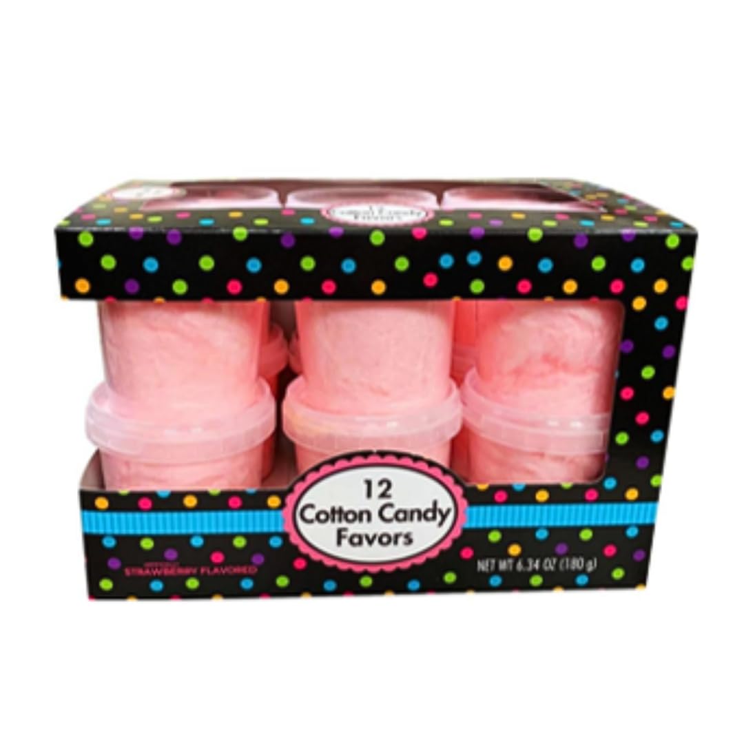 Albert's Pink Cotton Candy – 12 Pack – Fluffy Strawberry Sweet Treat – Resealable Tubs – Perfect for Parties & Events (Strawberry)