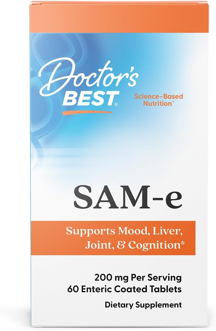 Doctor's Best SAM-e Mood & Joint Support & Liver Health (Pharmaceutical Grade/Non-GMO/Gluten Free/Vegetarian), Tablet, 60 Count (Pack of 1)