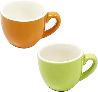 Espresso Cups Set, 2.7 oz Ceramic Espresso Shot Cups, Ideal for Coffee, Tea, Microwave & Dishwasher Safe (Orange and Green)