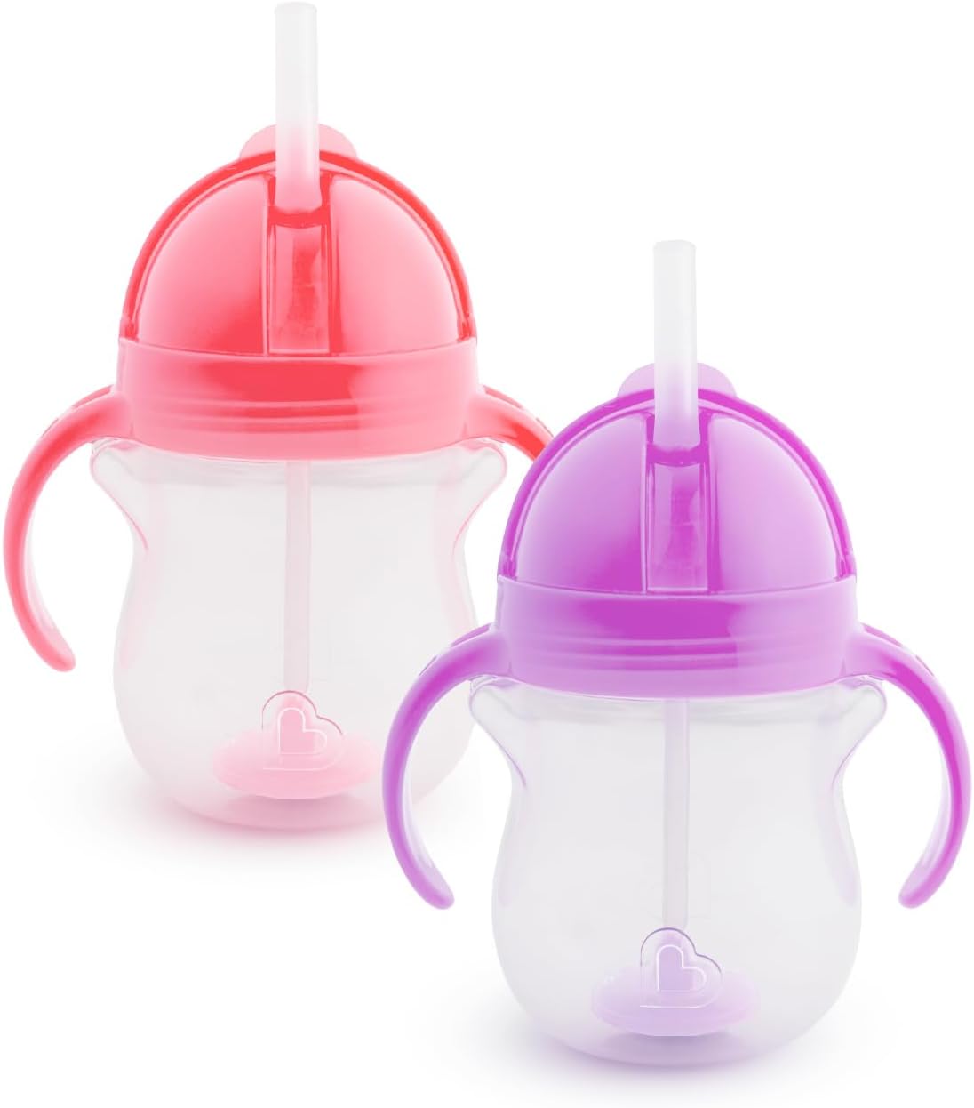 Munchkin Click Lock Tip & Sip Straw Cup Set| Baby & Toddler Sippy Cups with Straw| BPA Free Non Spill Cup| Dishwasher Safe Baby Straw Cup| Weighted Straw Childrens Cups| 7oz/207ml| 2 Pack| Pink/Purple