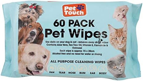 All Natural Pet Wipes - Deodorizing Hypoallergenic Wipes for Dogs & Cats (60 Count)