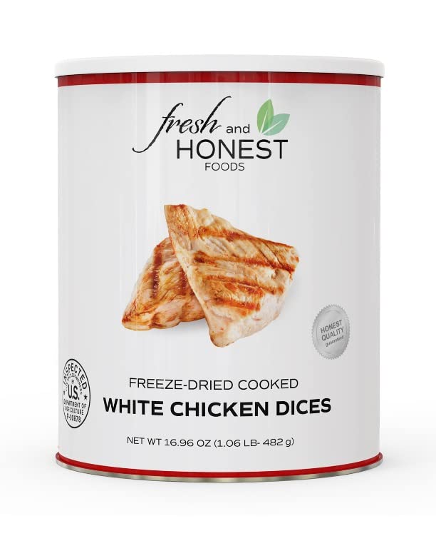 Fresh and Honest Foods Freeze Dried Chicken Dices 16.96 OZ #10 Can/Pre-Cooked Meat for Home Meals, Camping, Food Storage and Emergency Survival.