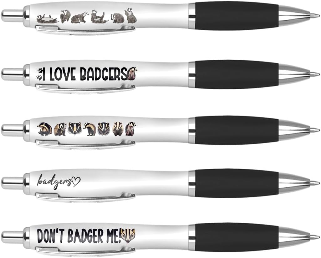 DV DESIGN 5 x Badger Black Pens - Honey European Animal Pet Cartoon Stationary School Equipment Fan Teacher Friend Girls Boys Birthday Set #81289