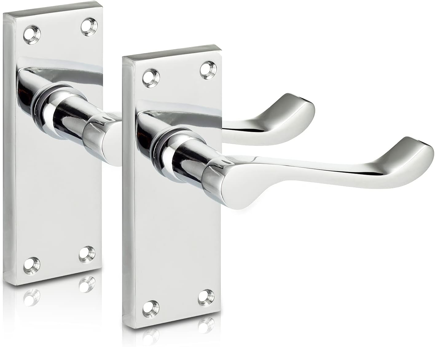 XFORT Chrome Elegance Range Polished Chrome Victorian Scroll Lever Latch Handles, Polished Chrome Backplate Door Handles, Contemporary Design for Internal Wooden Doors (1 Pair)