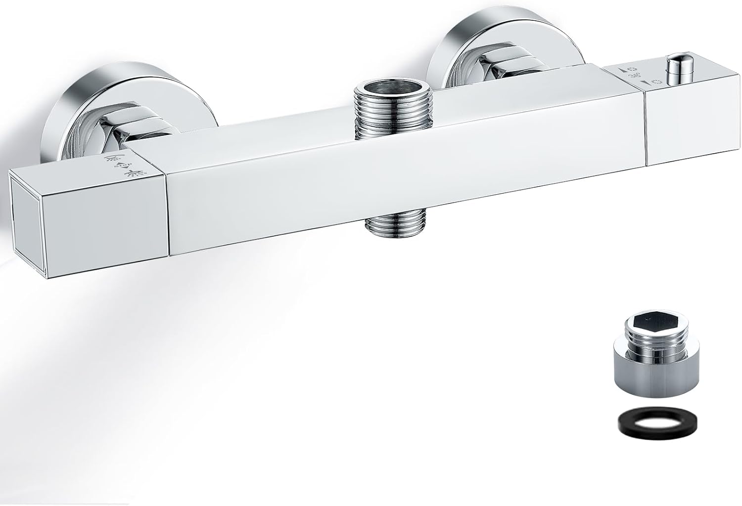 Square Thermostatic Shower Mixer Bar Two Outlet, Brass Twin Outlet Shower Mixer Bar Valve with TOP 3/4" BSP (26.4mm) + Bottom 1/2" BSP (21mm)