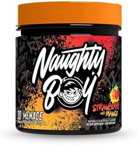 Naughty Boy Menace Pre-Workout Powder Containing Citrulline, Beta Alanine & High Caffeine, Energy & Focus for Men & Women - 420g/30 Servings (Strawberry Mango)