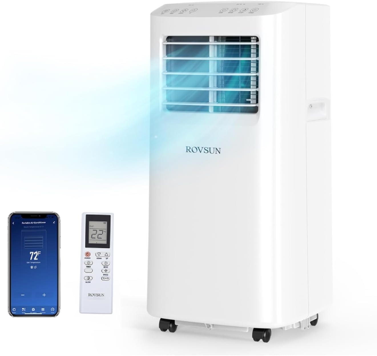 ROVSUN WiFi Enabled Smart 8000 BTU Portable Air Conditioner with Remote & APP Control, 3-in-1 Cooler, Dehumidifier & Fan, Powerful Room Mobile AC Unit with Rolling Wheels & Easy Installation Kit