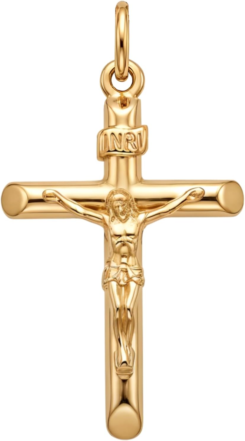 Alexander Castle Solid 9ct Gold Crucifix Necklace Pendant for Women - Cross Charm with Jewellery Gift Box - PENDANT ONLY - 32mm x 22mm