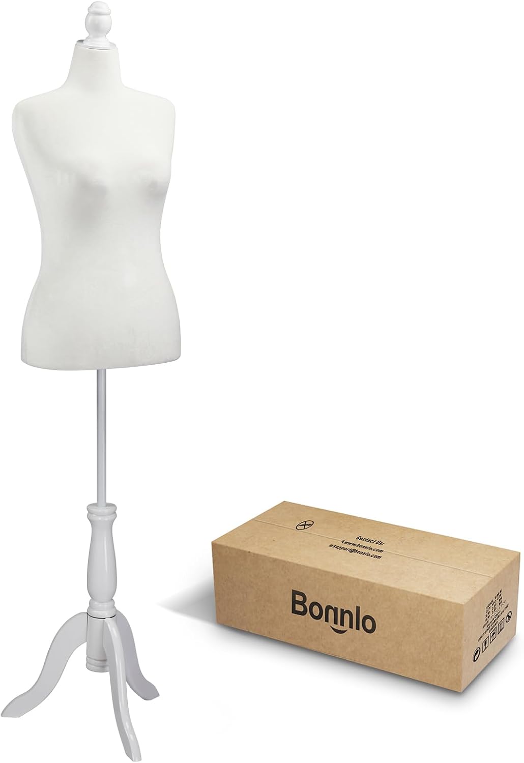 Bonnlo Female Dress Form Pinnable Mannequin Body Torso with Wooden Tripod Base Stand (White, 10-12)