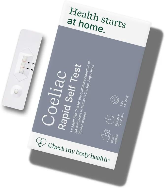 Check My Body Health Coeliac Home Test Kit | Gluten Intolerance Analysis | at-Home Blood Test | Accurate Results in 10 Minutes | Easy-to-Use