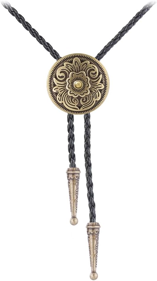 GelConnie Native American Bolo Tie Rodeo Cowboy Leather Necktie Western Necklace Costume Accessories for Men,Women