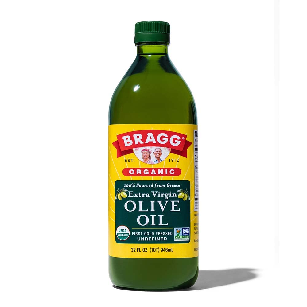 Bragg Organic Extra Virgin Olive Oil - 32 fl oz - Sourced from Organic Greek Koroneiki Olives - Great for Cooking at Home