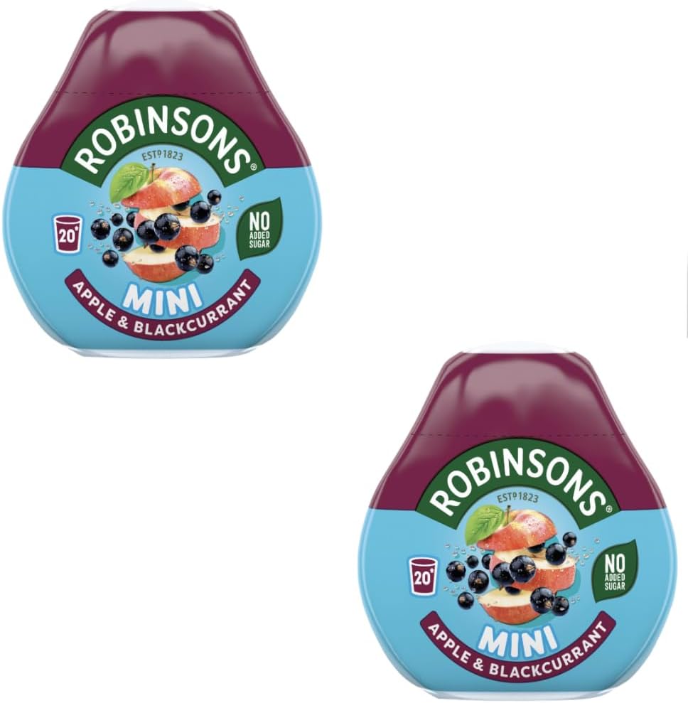 Robinsons Mini Apple & Blackcurrant 2-Pack (66ml Each) – Highly Concentrated Low-Calorie Soft Drink | Sugar-Free & Portable Squash | Packed by Black Nore Gifts