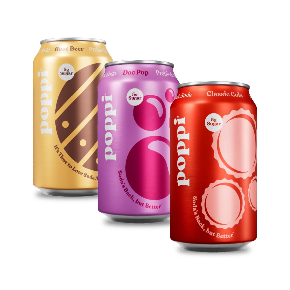 POPPI Sparkling Prebiotic Soda, Gut Health & Immunity Benefits, Beverages with Apple Cider Vinegar, Seltzer Water & Cola Flavors, Classics Variety Pack, 12oz (12 Pack) (Packaging May Vary)