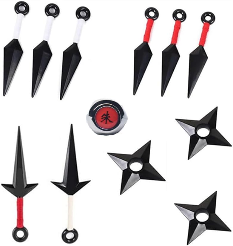 12 pcs Ninja Plastic Boomerang，Ring and Plastic Kunai Pack Set Cosplay Ninja Anime Accessories Black
