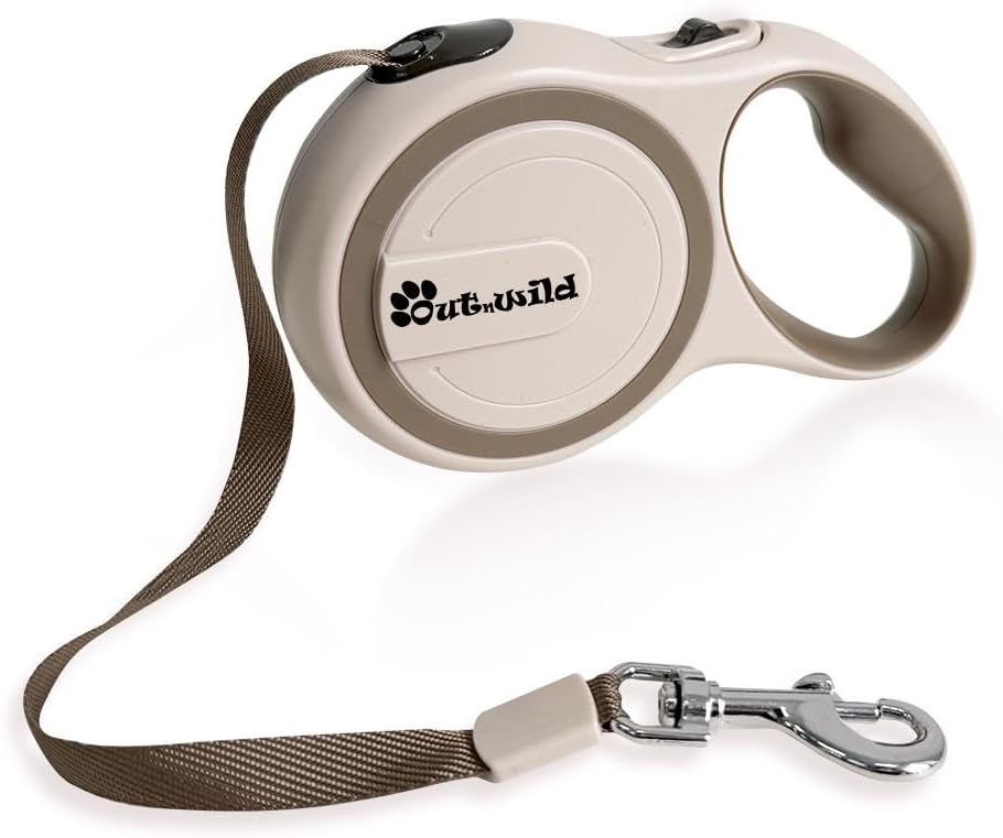 OUTnWILD Retractable Dog Leash - Retractable Dog Leash 16ft for Small/Medium Breeds/Pets Up to 44lbs. 360° Tangle Free Design with One Touch Quick-Lock Braking System&Anti-Slip Handle. (Khaki, M)