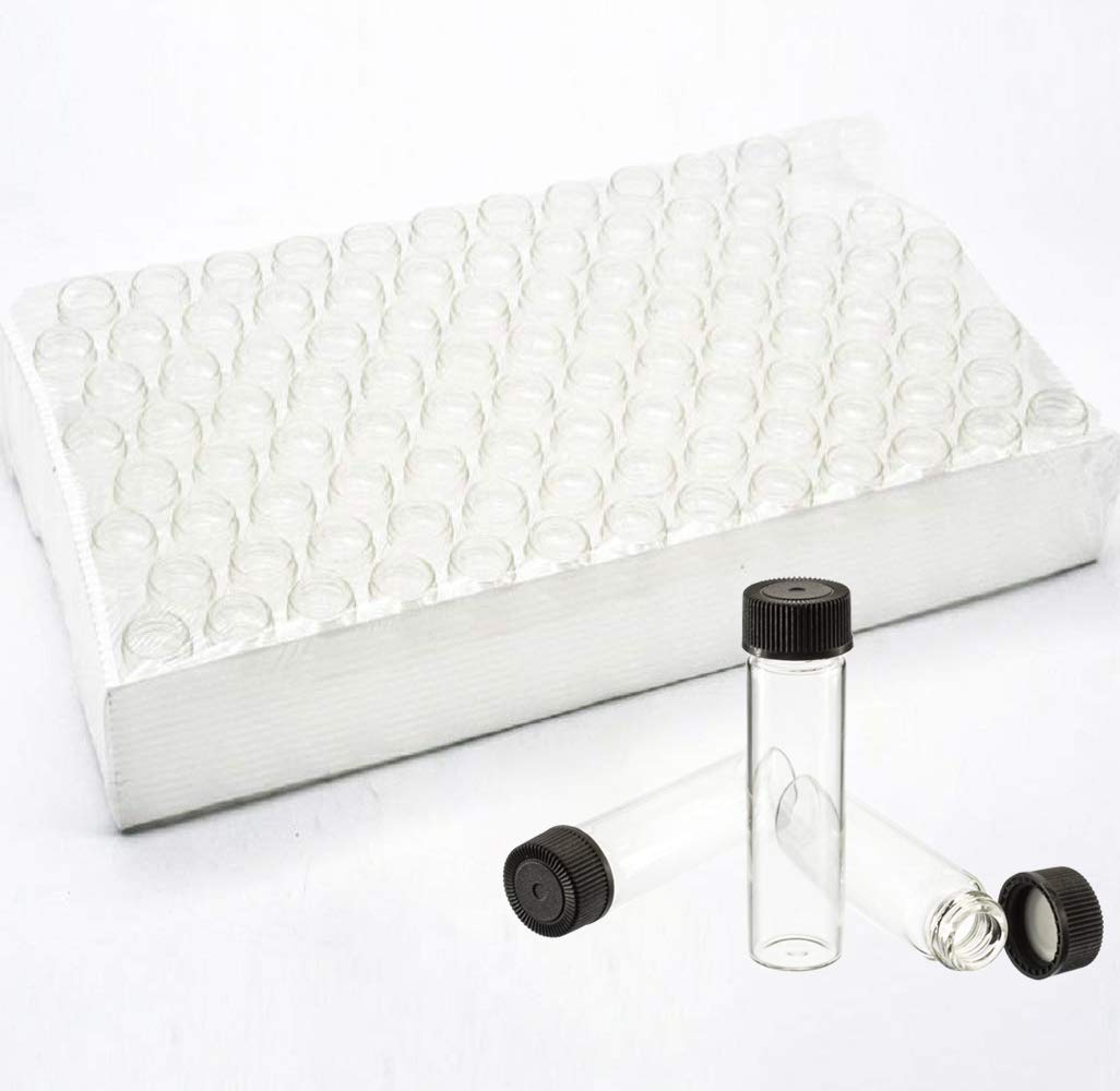 Pack of 100 Glass Vials with Black Phenolic Screw Caps (4ml, Clear)