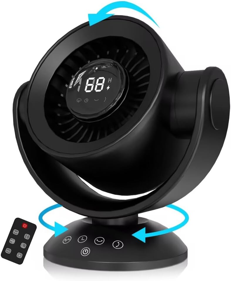Desk Fans for Bedroom，9-Inch Air Circulator Fan，90°Vertical +120°Auto Oscillating,100 Speeds, 10H Timer, Quiet Fan,Digital Display Rechargeable USB, with Remote, for Home, Office（Black）