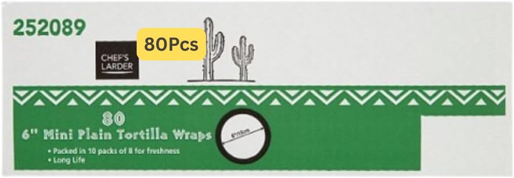 Mini Plain Tortilla Wraps, 6 Inch, 80 Pack, Long Life (80 Tortillas)