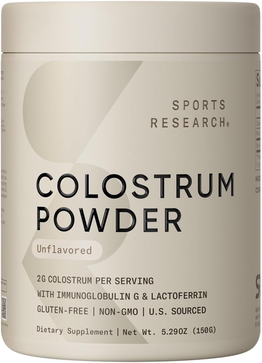 Sports Research® Bovine Colostrum Powder – Easy to Mix, Single Ingredient Superfood – Immunity Support & Gut Health w/IgG Antibodies - U.S. Sourced · Non-GMO · Gluten Free - 75 Servings (Unflavored)