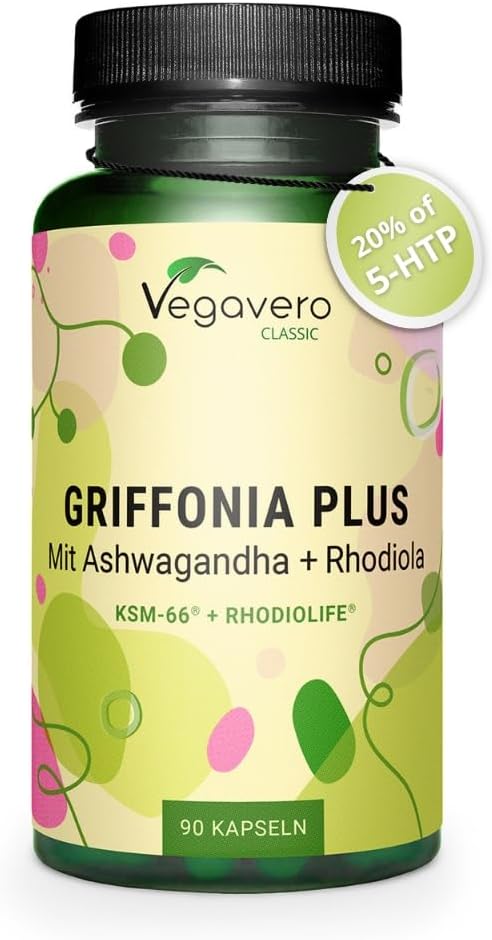 Vegavero 5HTP High Strength | 750 mg Griffonia Seed, Rhodiola & Ashwagandha Extracts | Premium Branded Raw Materials | Synergistic & Natural Adaptogens | NO Additives, Lab-Tested | Vegan