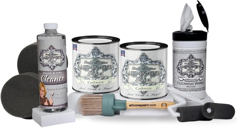ALL-IN-ONE Paint, 2 Quart Cabinet Paint Bundle and Tool Kit - Cashmere (true white)