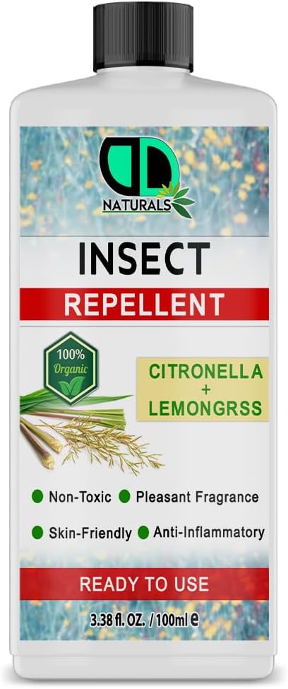 100% Natural Citronella & Lemongrass Repellent – DEET-Free, Safe & Effective Bug Protection Non-Toxic Solution, Indoor and Outdoor Use, Multi-Insect Repellent (100ml)
