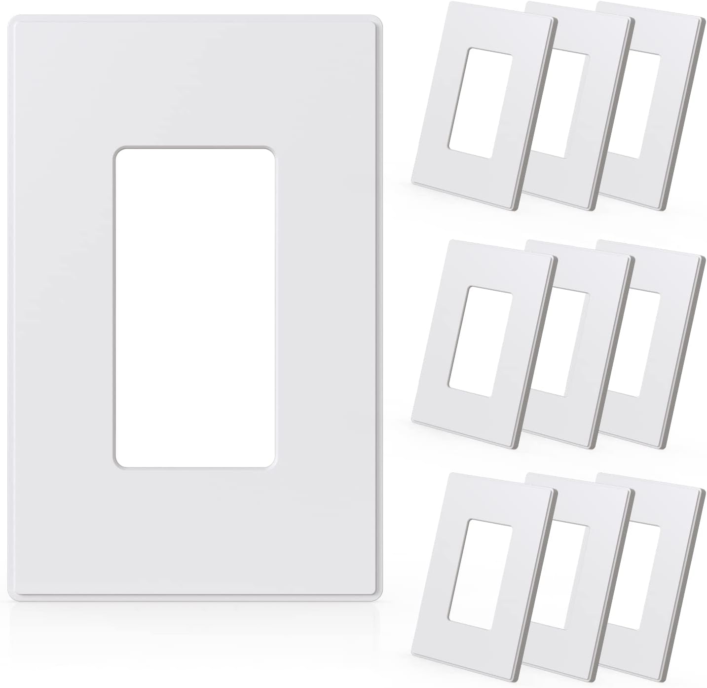 ELEGRP 1-Gang Screwless Decorative Wall Plates, Mid-Size Unbreakable Thermoplastic Faceplate Cover for Decorator Receptacle Outlet Switch, UL Listed (10 Pack, Matte White)