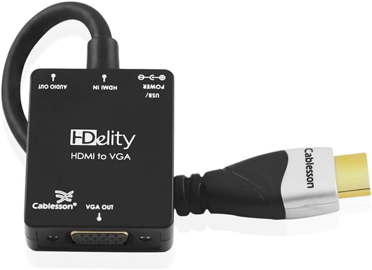 Cablesson Active HDMI to VGA - Black Female Video Converter Adapter Cable with Micro USB Power and Audio port - 1080p for PC, Laptop, DVD, TV, Blu-Ray, Sky HD, Raspberry Pi, Chromebook, Ultrabook
