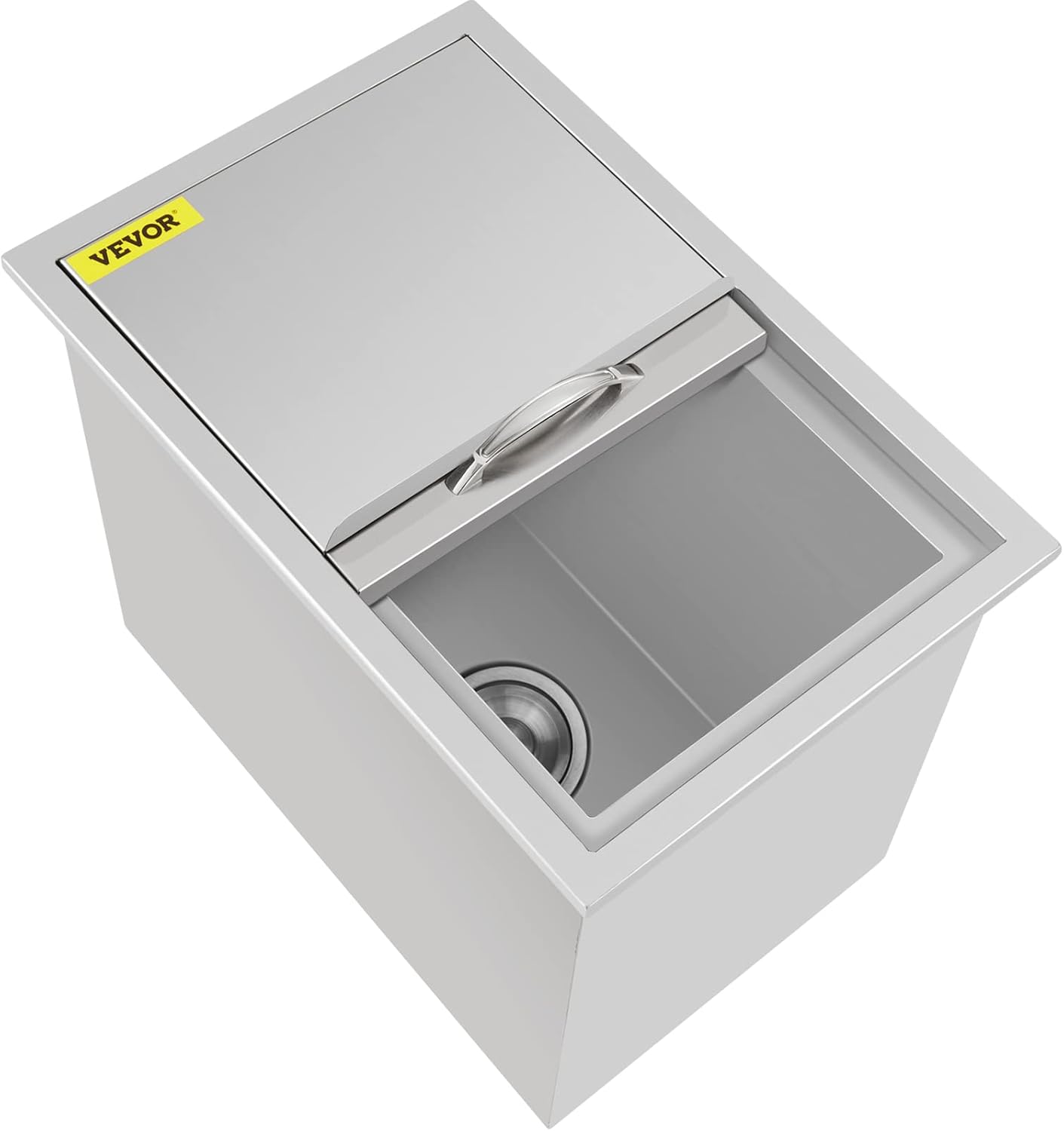 Happybuy Drop in Ice Chest 18L x 12W x 14.5H Inch Stainless Steel Ice Cooler with Sliding Cover Drop in Ice Bin Included Drain-pipe and Drain Plug for Cold Wine Beer