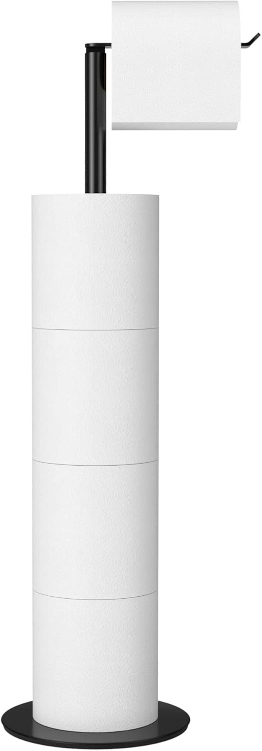 Freestanding Toilet Roll Holders for Bathroom Toilet Roll Storage, Stainless Steel Toilet Roll Holder Stand with Black Finish, Simple and Practical Toilet Roll Storage Dispenser