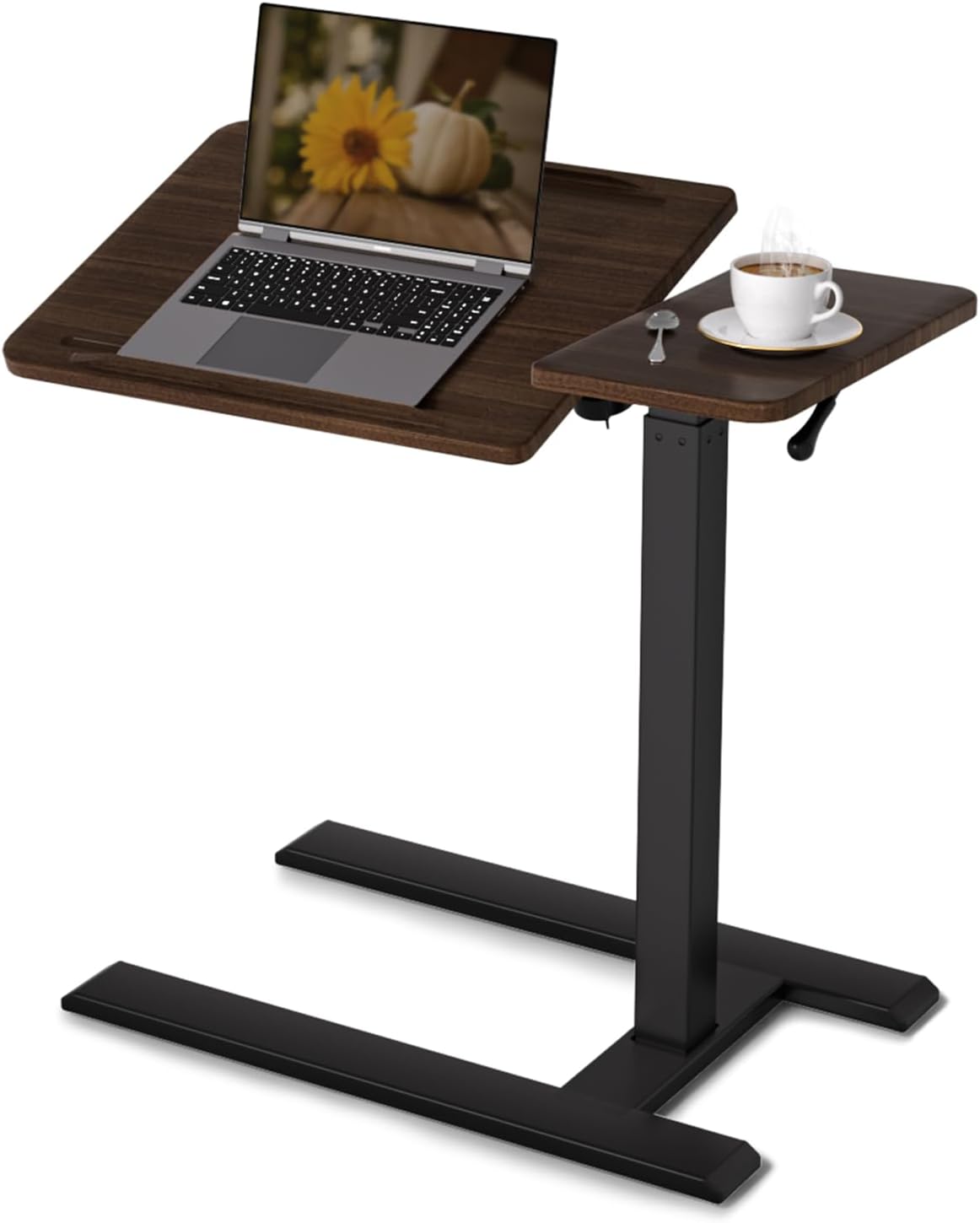 SIHOO D01 Medical Adjustable Tilt Overbed Bedside Table with Wheels Pneumatic Mobile Standing Laptop Desk Rolling Computer Cart Movable Bed Hospital Home Use（Black）