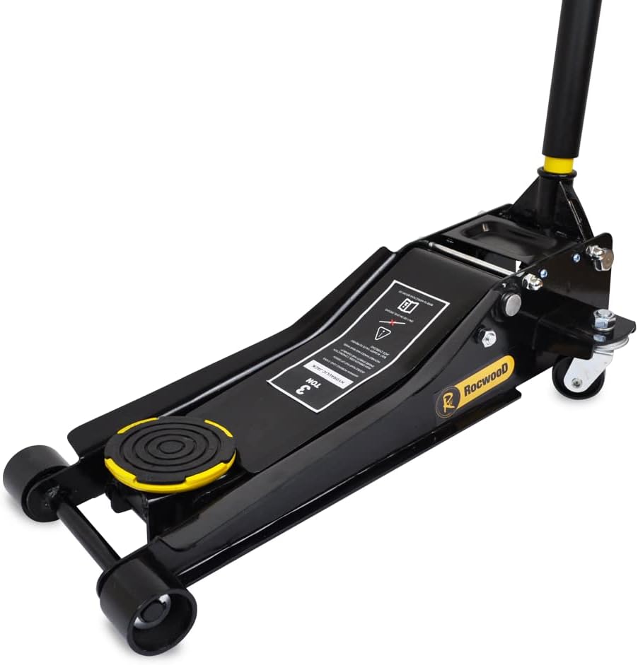 RocwooD Trolley Jack 3 Ton Tonne Low Profile Hydraulic Floor Lifting Lift Car Van Garage Repair Tool Portable Workshop Equipment Steel Lifting Range 75mm - 505mm