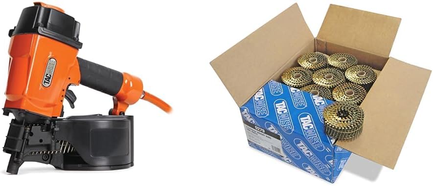 Tacwise GCN57P Air Coil Nail Gun and 9000 Type 2.3 x 50 mm Bright Flat Top Coil Nails, Diamond Point, Ring Shank, 16° Inclined