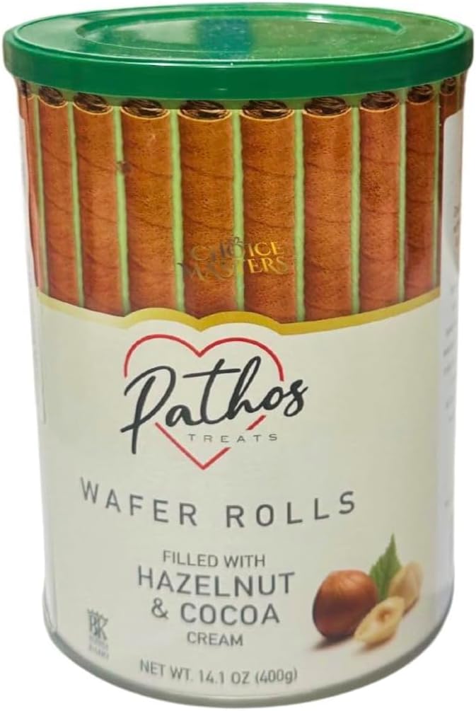 Wafer Rolls with Deliciously Fine Cocoa Hazelnut Flavored Cream Gift Tin - Irresistible Tea Time Treat - Wafer Rolls with Cocoa Cream Filling and Hazelnuts 50% - 400 g
