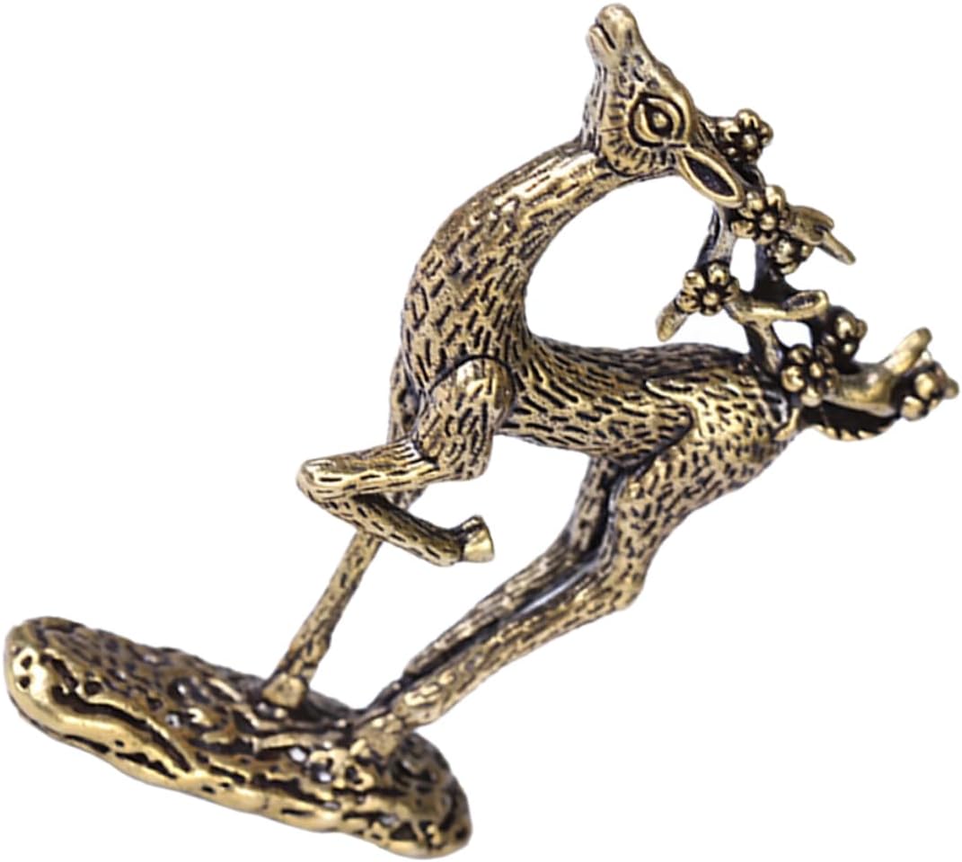 GRADENEVE Brass Craft Sika Deer Ornament Solid Copper Elk Model Decor for Home Office Unique Elk Design Tabletop Adornment for Living Room and Car