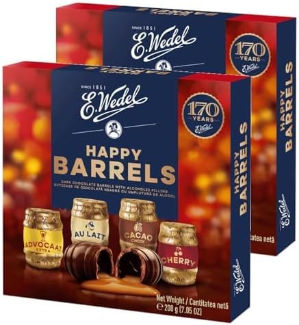 E.Wedel Chocolate Box Happy Barrels Liqueur Chocolates Gift Box, Pack of 2 x 200g, Chocolate box with Alcoholic Filling, Luxury Chocolates Gift Box