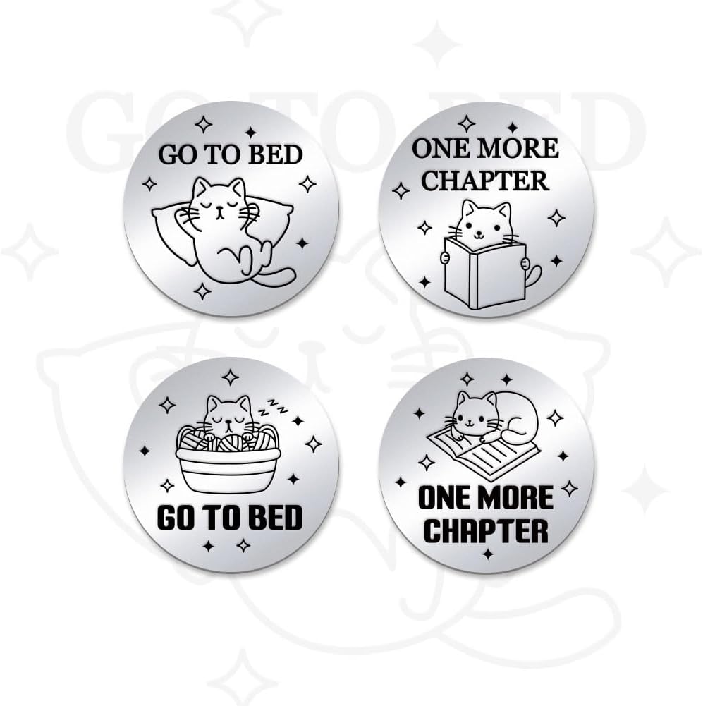 PH PandaHall 2pcs Funny Destiny Flip Coins GO to Bed Decision Coin One More Chapter Challenge Coin Double-Sided Decision Coin Flip Coin for Game Book Lover Reader Teenager Men Women Birthday