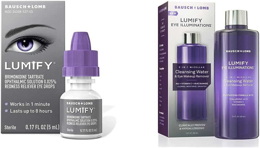 LUMIFY Redness Reliever Eye Drops 0.17 Fl Oz (5 mL) with Eye Illuminations Cleansing Water & Makeup Remover