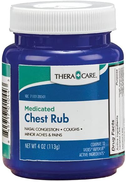 Thera Care Medicated Chest Rub | Cough suppressant | Relieves Nasal Congestion | Relieves Minor Aches and Pains | 4 oz.