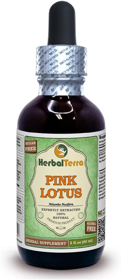 Pink Lotus (Nelumbo Nucifera) Glycerite, Organic Dried Leaves and Flowers Alcohol-Free Liquid Extract 2 oz