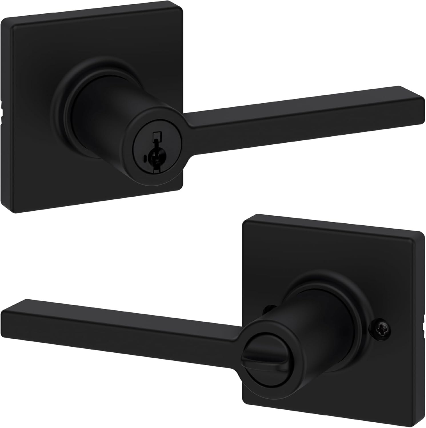 Kwikset Casey Entry Door Handle with Lock and Key, Secure Keyed Reversible Lever Exterior, For Front Entrance and Bedrooms, Matte Black , Pick Resistant Smartkey Rekey Security and Microban